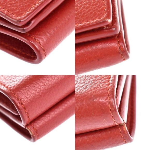 SAINT LAURENT Logo Mini Trifold Wallet Purse Leather Red Italy - Picture 6 of 10